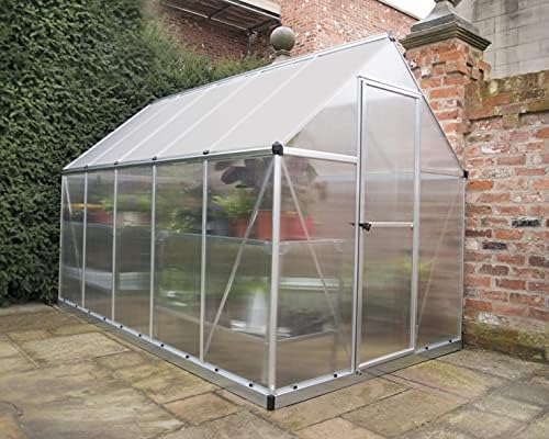 Palram - Canopia 6x10 Greenhouse Kit, Hobby Walk-In Twin-Wall UV Polycarbonate Heavy Duty Aluminum Frame, Lockable Door, Adjustable Roof Vent, Rain Gutters, Galvanized Steel Base, Mythos (Silver) - color: Silver, size: 6 Ft. x 10 Ft.