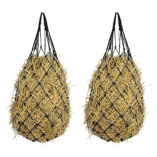 2 Pack Hay Bags for Horses, Large Slow Feed Hay Nets with Durable Mesh, Round Bale Horse Hay Feeder for Stable Stall Paddock