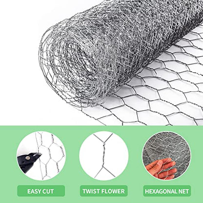 Chicken Wire 13.7 in x 236 in Poultry Wire Netting Hexagonal Galvanized Mesh Garden Fence Barrier for Craft Projects, Pet Rabbit Chicken Fencing - color: Silver, size: 13.7"x236"+0Ties