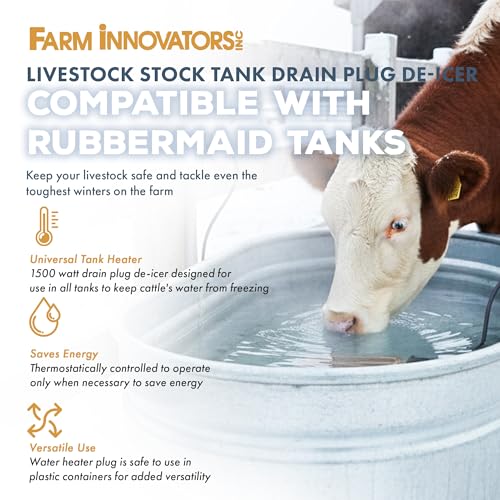 Farm Innovators DPH-15 Outdoor Water Tank Heaters Livestock Stock Tank Drain Plug Water De-Icer Compatible with Rubbermaid Tanks - size: Single