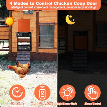 Automatic Chicken Coop Door Solar Powered with Remote Control, Auto Chicken Door with Timer & Light Sensor, Anti-Pinch Safety, Waterproof Aluminum Chicken Door with LED Display