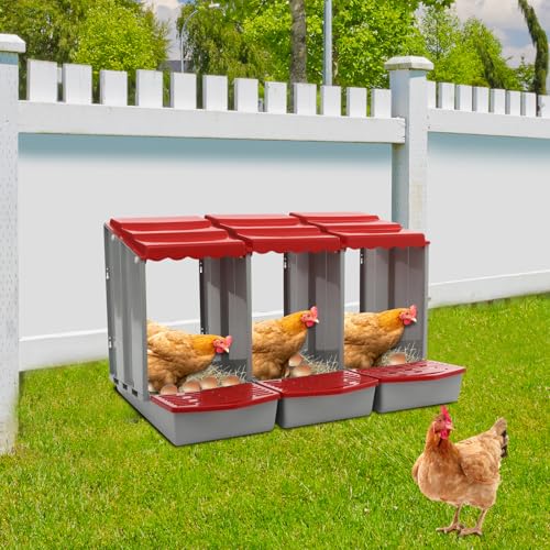 Chicken Nesting Boxes, 3 Compartment Nesting Boxes for Laying Eggs, Roll Away Nesting Box Egg Collection Tray, Wall Mount Poultry Roll Away Chicken Laying Boxes (Red) - color: 3 Compartment Nesting Boxes (Red)