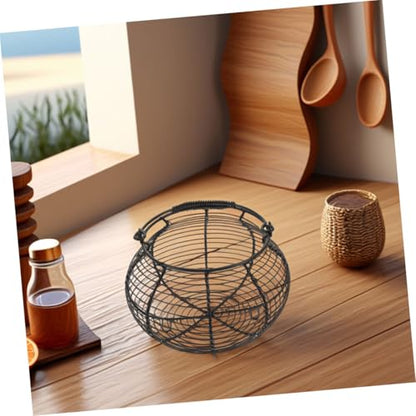 Uonlytech 2pcs Metal Wire Egg Basket with Handle, Fresh Egg Holder and Vegetable Storage Bin for Kitchen Countertop, Wire Organizing Basket for Farmhouse, Market, and Grocery Collection,