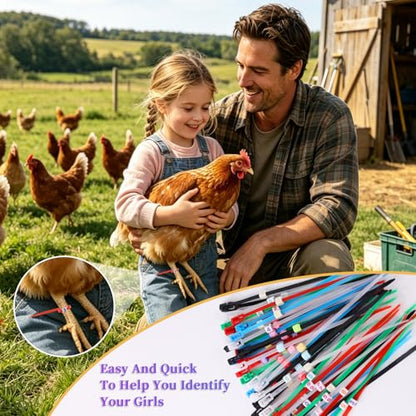 100 Pcs Chicken Leg Bands with 400Pcs Charms, Adjustable Plastic Leg Bands for Chickens Ducks Geese, Color-Coded Poultry Identification Rings for Farm Flock Management