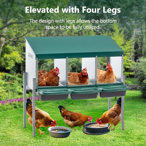 10-Bay Galvanized Steel Nesting Box for Chickens and Ducks, Wall-Mounted Poultry Laying Coop with Ventilation, Durable Rust-Resistant Design for Backyard Farms (3-Hole with Legs,Green) - color: 3-Hole With Legs,Green