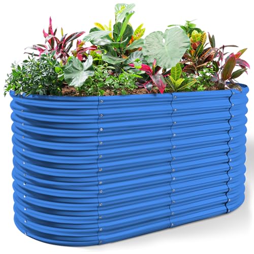 Land Guard 6x3x3ft Oval Galvanized Raised Garden Beds, Large-Capacity Metal Planter Box Outdoor, Durable Deep Raised Garden Bed 3ft Tall, Raised Beds for Gardening Vegetables, Royal Blue - color: Royal Blue, size: 6x3x3ft