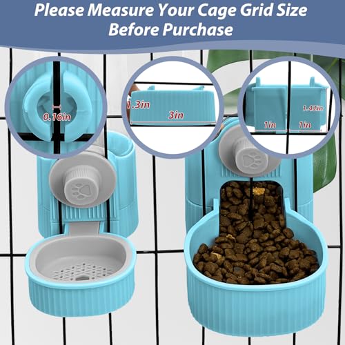 Fhiny Rabbit Food & Water Dispenser, Large Capacity Gravity Guinea Pig Feeder and Waterer Set for Cage Hanging Automatic Bunny Feeder for Bunny Guinea Pig Chinchilla Ferret Cat Puppy - color: Blue