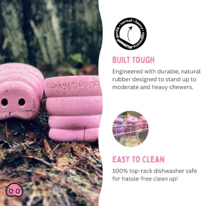 Oinker Treat Puzzle Dog Toy – Heavy Duty Natural Rubber Chew Toy for Aggressive Chewers – Dual-Hole Interactive Treat Dispenser – Durable Pink Pig Enrichment Toy – Designed in Seattle, WA