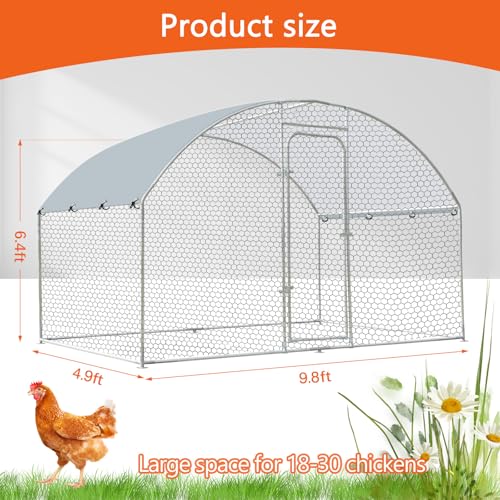 Outdoor Metal Chicken Coop Large Walk-in Poultry Cage Spire-Shaped Chicken Run with Waterproof and Anti-Ultraviolet Cover for Outside,Backyard and Farm,4.9' L*9.8' W*6.4' H - size: 58.8"L x 117.6"W x 76.8"H