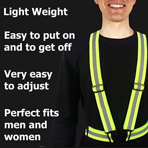Safety Straps Reflective Vest for Running Hi Vis Suspenders Reflective for Men Women Fully Adjustable - color: 10 X Green