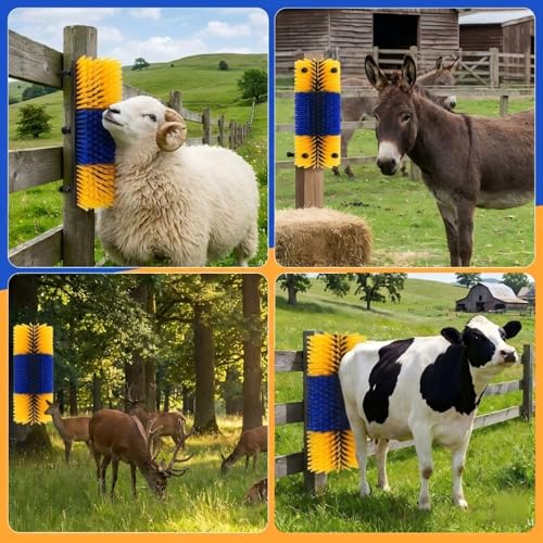 2Pcs Livestock Scratching Brush for Cow, Horse, Goat & Sheep - PBT High Elastic Bristles Design, Animal Grooming & Itch Relief Brush for Barn Entrance, Fence Corner & Feeding Area - size: Medium