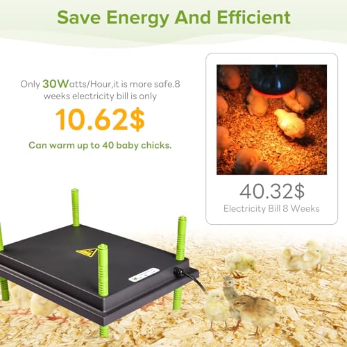 Tetuga Chick Heating Plate - 12 x 16 Inch Chicken Heater Plate for Chicks with Adjustable Height & Angle - 30W Safer Than Brooder Lamp Warms Up to 40 Chicks - size: 12x16 Inch