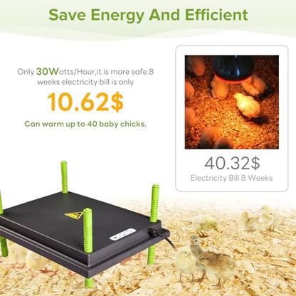 Tetuga Chick Heating Plate - 12 x 16 Inch Chicken Heater Plate for Chicks with Adjustable Height & Angle - 30W Safer Than Brooder Lamp Warms Up to 40 Chicks - size: 12x16 Inch