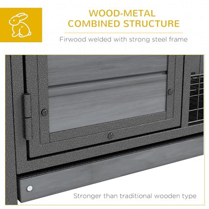 PawHut Rabbit Hutch Elevated Bunny Cage Small Animal Habitat with Metal Frame, No Leak Tray, Metal Wire Pan and Openable Water-Resistant Asphalt Roof for Indoor/Outdoor Gray - color: Gray