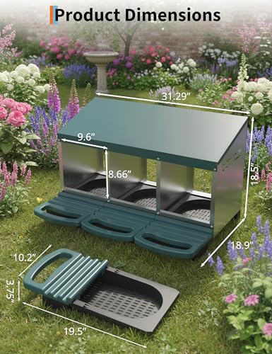 3 Hole Roll Away Chicken Nesting Box - Chickens Laying Box with Removable Tray, Easy Egg Collection & Cleaning, Metal Nesting Boxes for Backyard, Farm, Poultry Coop - color: green, size: 3 Compartment