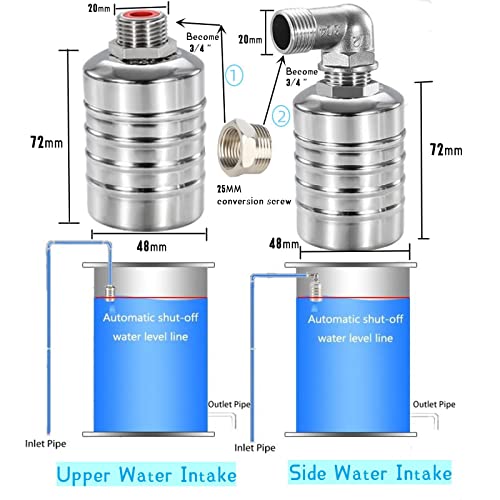 Automatic Water Level Control Valve Float Valve, 1/2" 3/4'' Auto Fill Shut off Water Tank Float Ball Valve, 304 Stainless Steel Float Valve for Water Tank (1/2''Male Thread) - color: 1/2''Male Thread