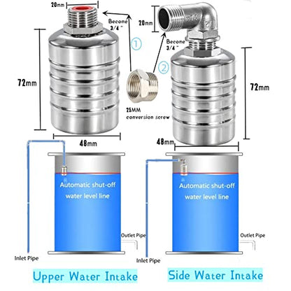 Float Valve, 2 Pack 1/2" 3/4'' Auto Fill Shut off Water Tank Float Valve, 304 Stainless Steel Fully Automatic Water Level Control Valve, Float Valve for Water Tank(2 pcs) - color: 2 pcs