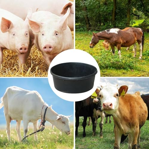 Rubber Animal Feed Pan 4L 23cm Trough | Heavy Duty Livestock Water Bowl | Farm Poultry Bath Box | Goat Chicken Duck Feeding Basin | Pet Ranch Utility Pail | Outdoor Water Bath Solution Multi Animals