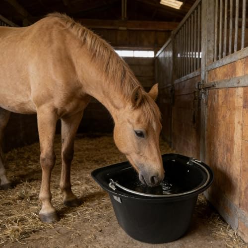 Qianly Horse Feed Bucket Feed Trough Farm Mountable for Easy Hanging Versatile Ergonomic Livestock Feeding Container Heavy Duty, Black - color: Black