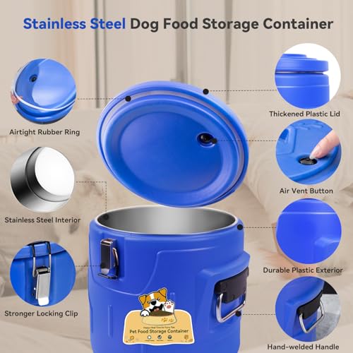 Newget 20lb Dog Food Storage Container, Stainless Steel Airtight Pet Food Storage Container and Durable Plastic Food Container, Large Metal Cat Food Container with Lid and Scoop to Keep Fresh - size: 20 lb