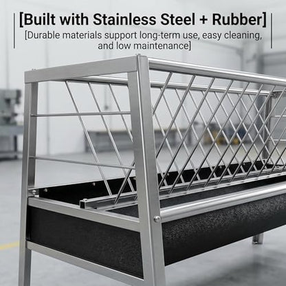 Sheep Trough, 55Gal Hay 22Gal Grain Dual Compartment Livestock Hay Feeder, Stainless Steel Goat Hay Feeder Large Capacity Pasture Grain & Hay Feeder for Goat Sheep Cattle.