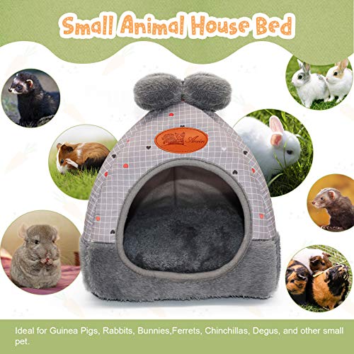 YUEPET Bunny Bed Warm Guinea Pig Cave Beds Cute Bowknot House Big Hideouts Cage Accessorie for Dwarf Rabbits Hamster Bunny Ferrets Rats Hedgehogs Chinchilla (Grey Grid)
