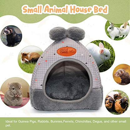 YUEPET Bunny Bed Warm Guinea Pig Cave Beds Cute Bowknot House Big Hideouts Cage Accessorie for Dwarf Rabbits Hamster Bunny Ferrets Rats Hedgehogs Chinchilla (Grey Grid)