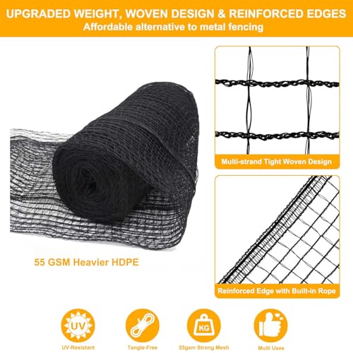 Plastic Mesh Fence 55gsm Thicker Heavy Duty Deer Fence - 4x75ft Black Plastic Fencing Roll Temporary Garden Fence Netting for Yard Protection from Deer Dog Chicken Critter Barrier, Reinforced Edges - size: 4 x 75 Feet