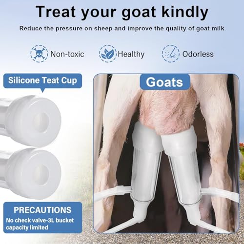 Electric Goat Milking Machine Portable Milker with Silicone Teat Cups & Pulsation System Food Grade 3L Bucket Hands-Free Operations for Cow Goat Dairy