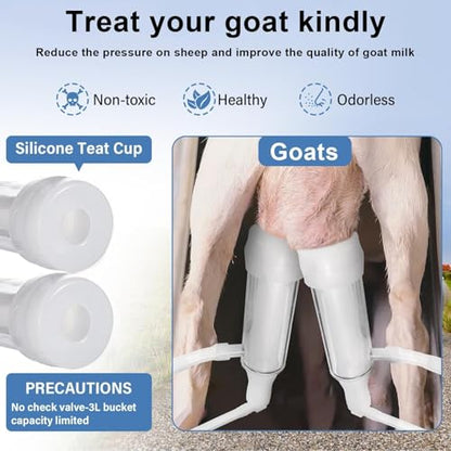 Electric Goat Milking Machine Portable Milker with Silicone Teat Cups & Pulsation System Food Grade 3L Bucket Hands-Free Operations for Cow Goat Dairy