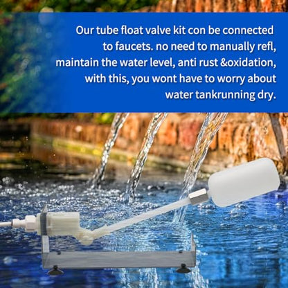 Water Fountain Auto Fill System, Autofill Water Level Kits Pond Auto Fill Float Valve with Adjustable Arm for Outdoor Fountains Ponds Pool Water Tank Garden