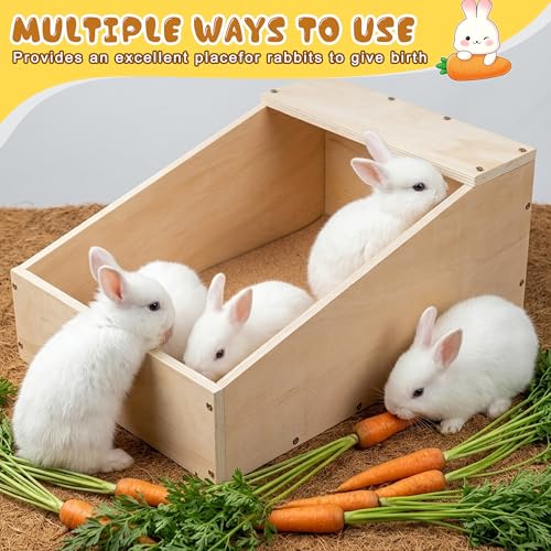 Wood Rabbit Nesting Box with Mat, 17"x12"x12" Wooden Small Animal Hideout for Breeding, Multi-Purpose Hutch for Rabbits, Chickens, Ducks, Guinea Pigs, Chinchillas and Birds & Other Small Animals