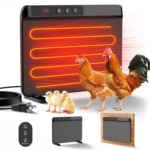 Chicken Coop Heater with Adjustable Temperature Remote Control, 200 Watts Radiant Heat Flat Panel Heaters for Winter Heating，Energy Efficient Warmer for Chick Poultry Animals, Black