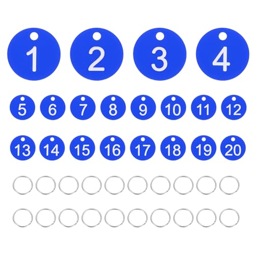 PATIKIL 20PCS Number Tags 1-20, Number Key Tags Plastic Numbered Keychain with Key Rings for Organizer Field Sales Hangers Clothes Labels ID, Blue - color: Blue