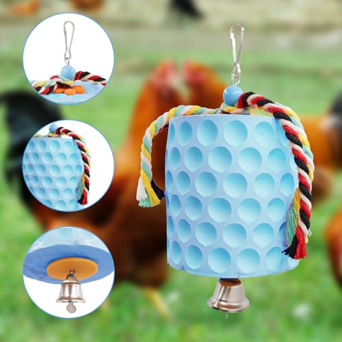 Oooct Large Chicken Chewing Toy, Chick Beak Grinding Calcium Stone with Bells, Chicken Coop Accessories, Cage Toys for Cockatiel Parakeet Parrot Budgies Rat Hamster Rabbit Bunny Blue - color: Blue