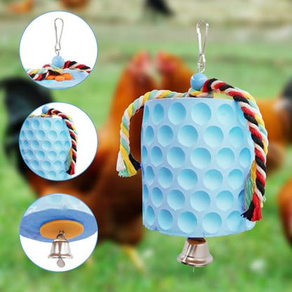 Oooct Large Chicken Chewing Toy, Chick Beak Grinding Calcium Stone with Bells, Chicken Coop Accessories, Cage Toys for Cockatiel Parakeet Parrot Budgies Rat Hamster Rabbit Bunny Blue - color: Blue