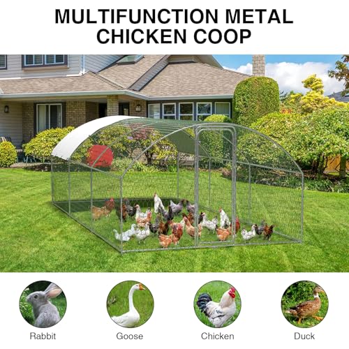 Large Metal Chicken Coop, Metal Chicken Run with Waterproof and Anti-Ultraviolet Cover for Outside, 9.8 x 19.7 x 6.5 Ft Walk-in Poultry Cage, Outdoor Chicken Pen for Backyard and Farm - size: 9.8 x 19.7 x 6.6 ft