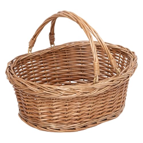 Wicker Picnic Basket with Handle, Natural Large Empty Basket Cheap Easter Egg Candy Storage Suitable for Toys, Flowers, Weddings (Original Color 15.75 * 11.81 * 5.91 inches)