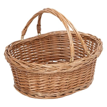 Wicker Picnic Basket with Handle, Natural Large Empty Basket Cheap Easter Egg Candy Storage Suitable for Toys, Flowers, Weddings (Original Color 15.75 * 11.81 * 5.91 inches)