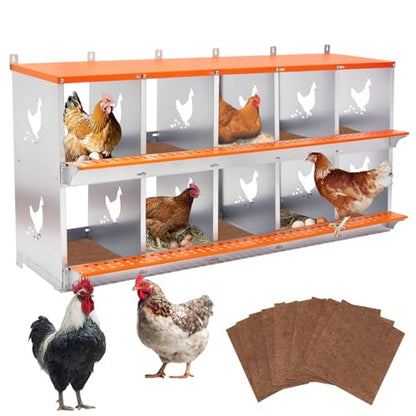 Chicken Nesting Box for Laying Eggs (53" L x 17" W x 25" H) | 10 Room Chicken Laying Boxes, Nesting Boxes for Chickens, Heavy Duty Metal Chicken Coop - size: 53" L x 17" W x 25" H