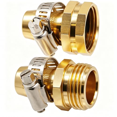 Triumpeek Garden Hose Repair Connector with Clamps | Set of 3 Aluminum Water Hose End Replacement Fit for 3/4" and 5/8" Garden Hose Fittings - color: 3 Sets - Brass