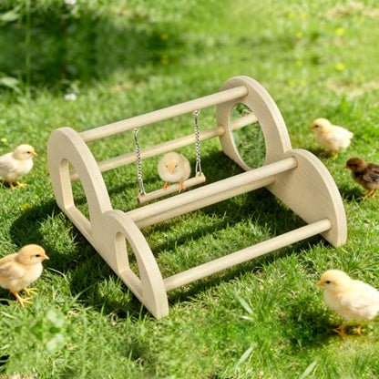 Chicken Perch with Swing & Mirror, Waterproof PVC Roosting Stand for Hens Activity Gym for Chick Toys & Bantams, Durable Easy-Clean Coop and Brooder