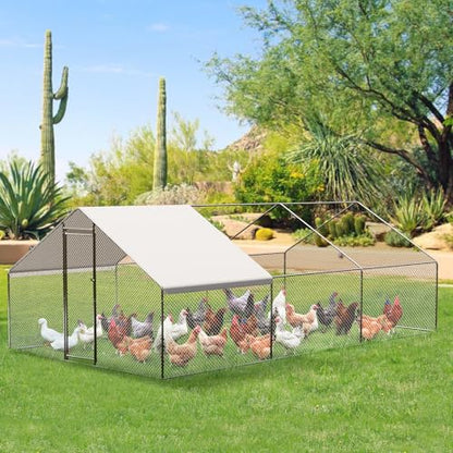 GarveeTech Large Walk-in Chicken Coop with Run, 9.8' x 19.7' Outdoor Chicken Runs for Yard with Cover, Metal Poultry Cage for Chickens, Ducks, Birds - size: 19.7FT