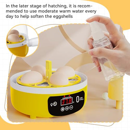 Mini Egg Incubator, 7W 4 Eggs Automatic Temperature Humidity Control Candler Poultry Hatching Machine Low Noise Tabletop Chicken Turner for Chickens Ducks Pigeons (Auto Turning) - size: Auto Turning