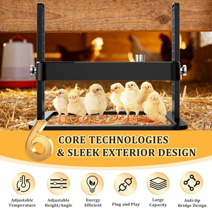 Upgraded Chicken Brooder Heating Plate with Adjustable Height & Angle, Thermostatic Control Chick Warmer Pad for Ducklings, Quail, and Birds (Temp-Adjust Brooder Heater) (Temp-Adjust)