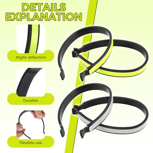4pcs High Visibility Pant Cuff Clips for Cycling, Reflective Elastic Ankle Bands to Secure & Protect Trousers from Bike Chain, Bicycle Safety Gear for Night Riding, Running, Outdoor
