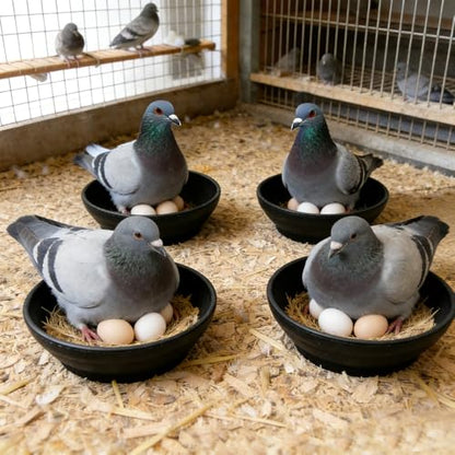 DQITJ 4 Pack Bird Nest Bowl Plastic Racing Pigeon Breeding Hatching Nest Box Birdcage Egg Basin for Pigeon Chicken Doves Quail Bird (Dia: 8.6 Inches, Black)