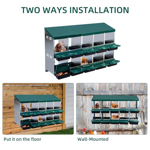 Chicken Nesting Boxes for Chickens,10 Hole Metal Roll Away Nest Box for Chicken Coop,Chickens Laying Egg, Lid Cover to Protect Eggs,Easy Egg Collection,Hen Roosting Boxes