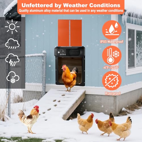 Automatic Chicken Coop Door Solar Powered with Remote Control, Auto Chicken Door with Timer & Light Sensor, Anti-Pinch Safety, Waterproof Aluminum Chicken Door with LED Display