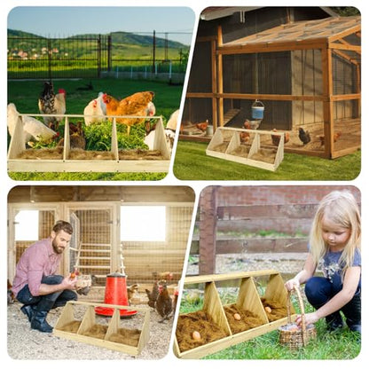 Chicken Nesting Boxes, 3 Compartment Wooden Chicken Laying Boxes, Nesting Boxes for Chickens, Hens, Ducks, Poultry Nest Box for Laying Eggs, Includes 3 Fake Eggs - size: 37.8"L x 12.6"W x 11.0"H